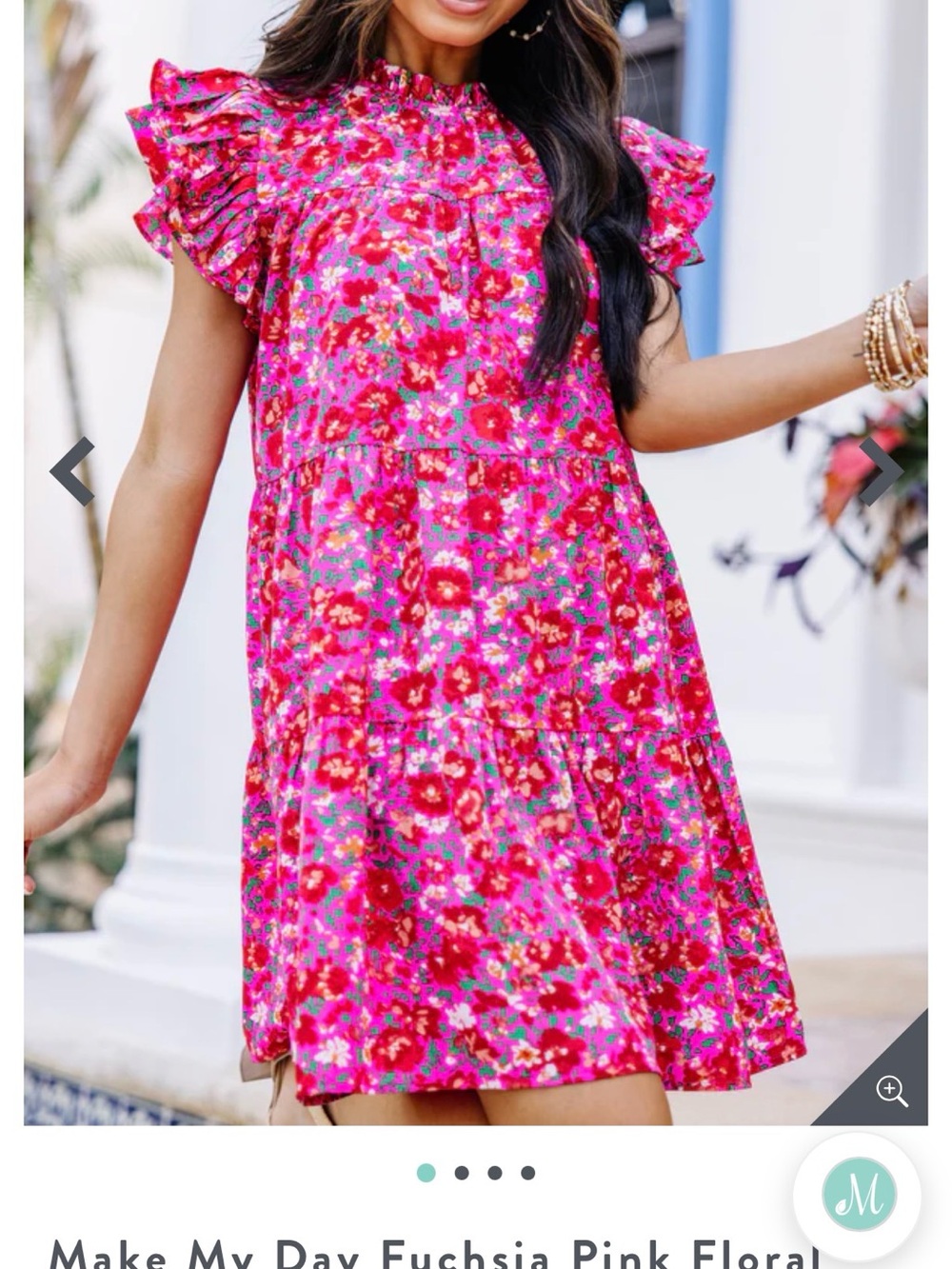 Womens Pink Floral Ruffle Sleeve Mini Dress
